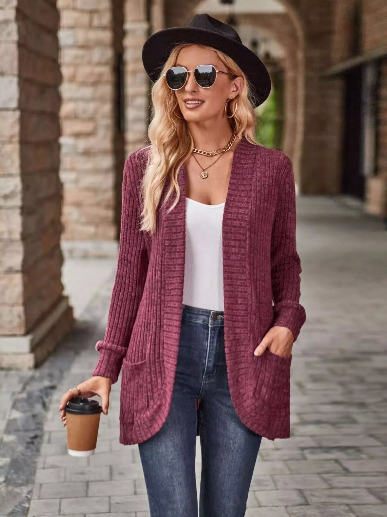 Open Front Ribbed Knit Cardigan - Tigbul's Variety Fashion Shop