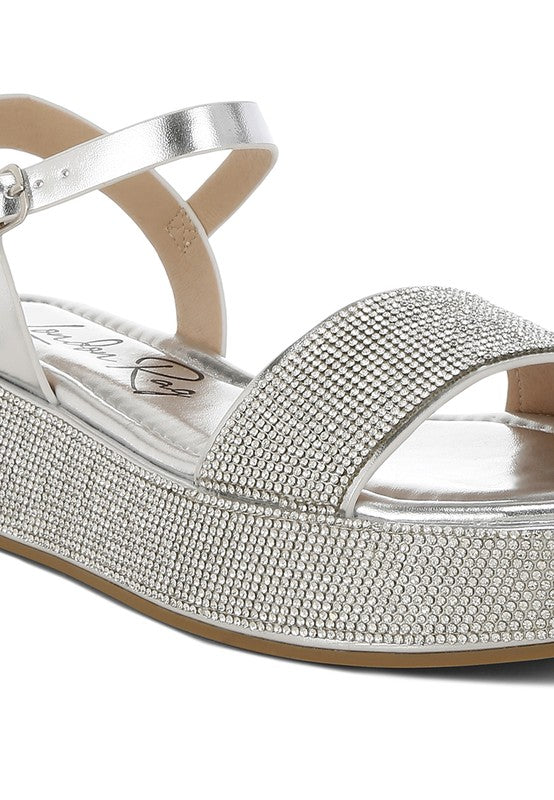 Nensis Rhinestone Embellished Flatform Sandals - Tigbul's Variety Fashion Shop