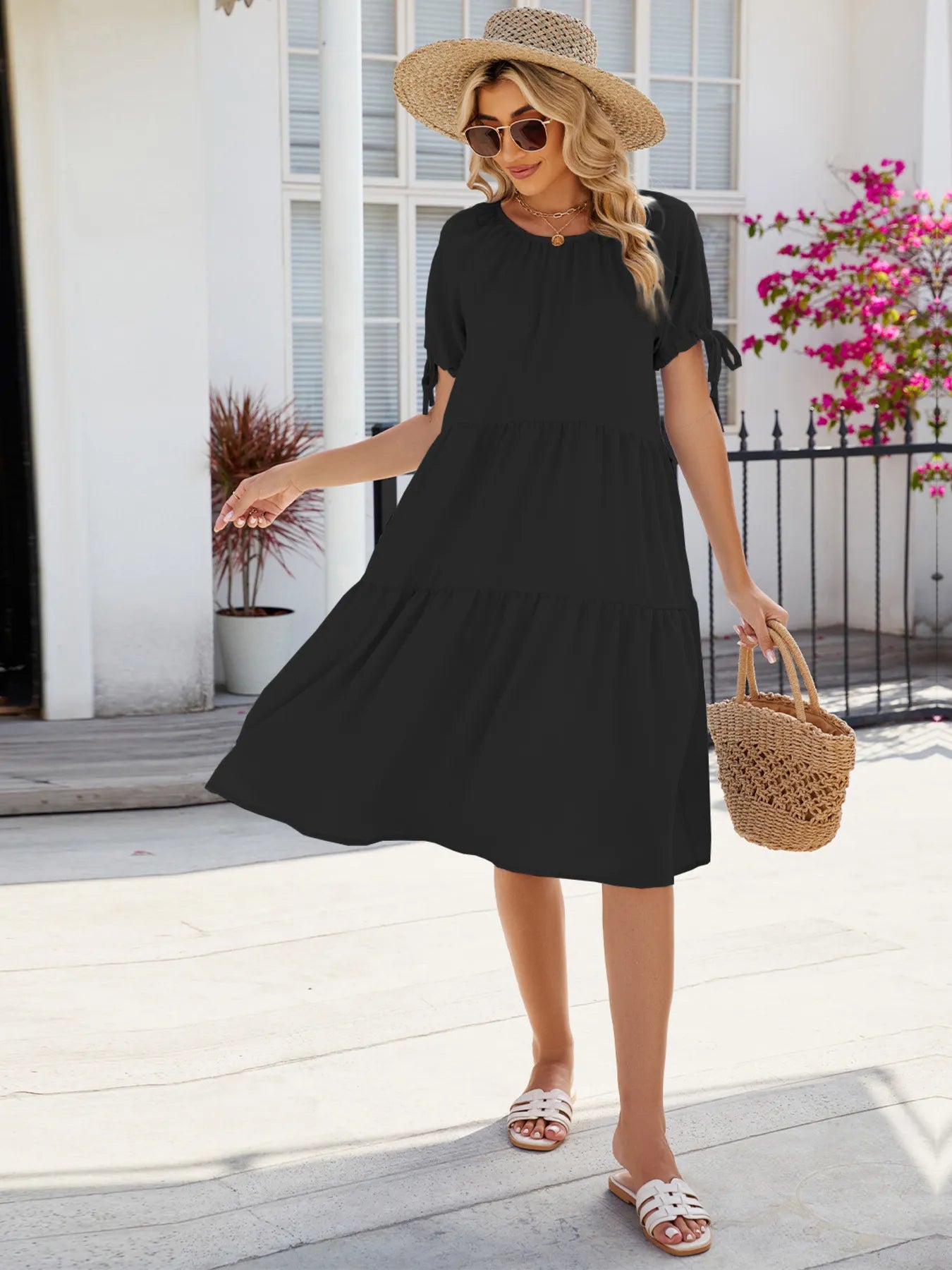 Tiered Round Neck Summer Dress - Tigbul's Variety Fashion Shop