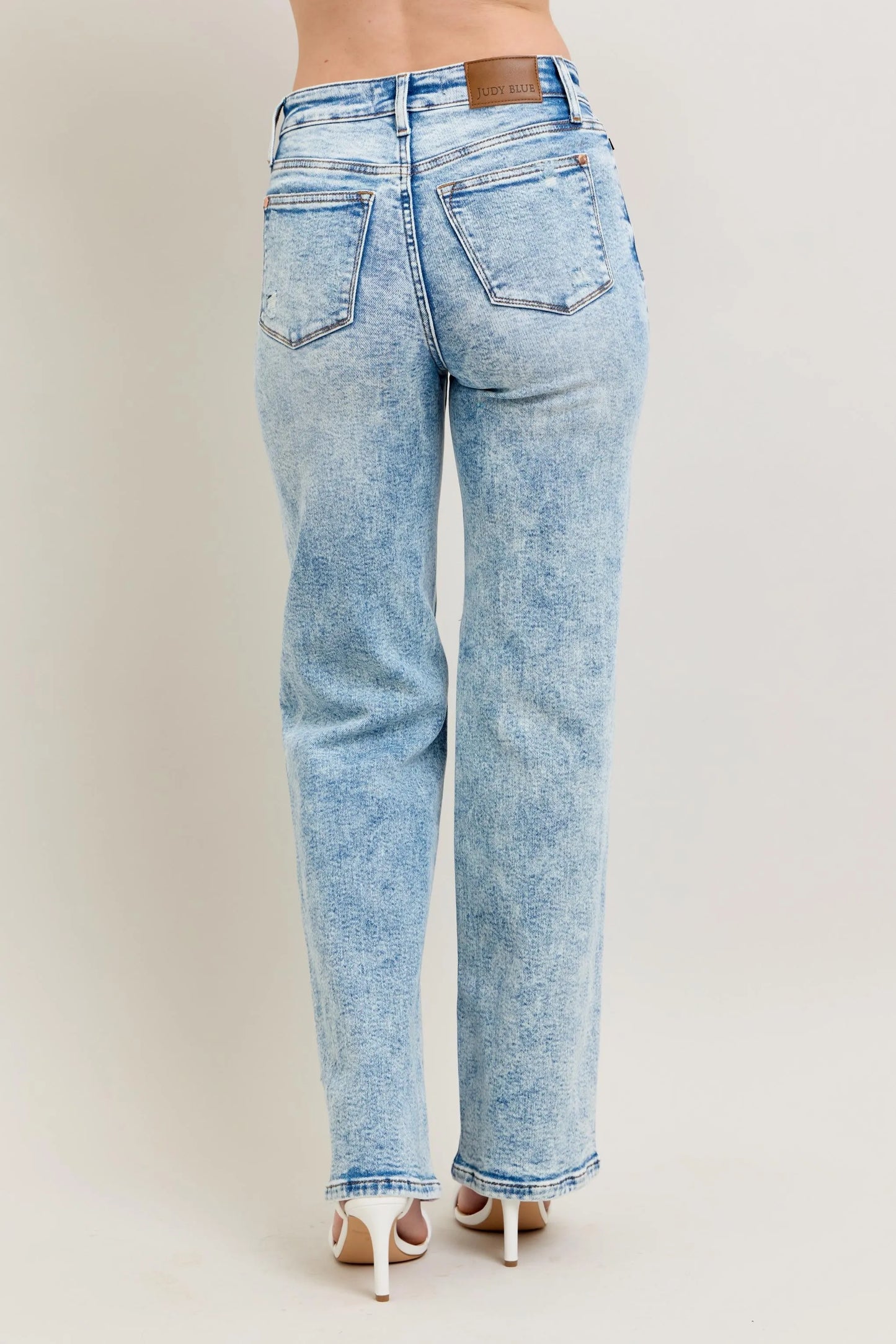 Judy Blue High Waist Mineral Wash Distressed 90's Straight Jeans - Tigbul's Variety Fashion Shop