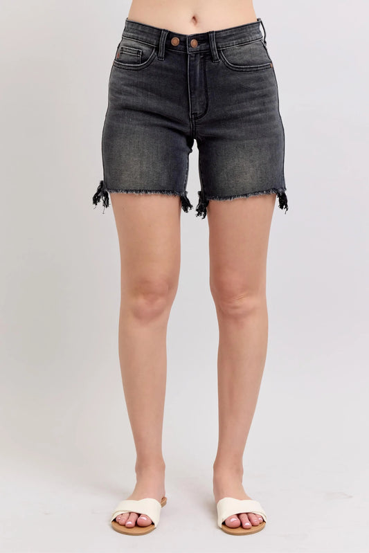 Judy Blue Full Size Long Cut Off 2 Button Dad Denim Shorts Plus Size - Tigbul's Variety Fashion Shop