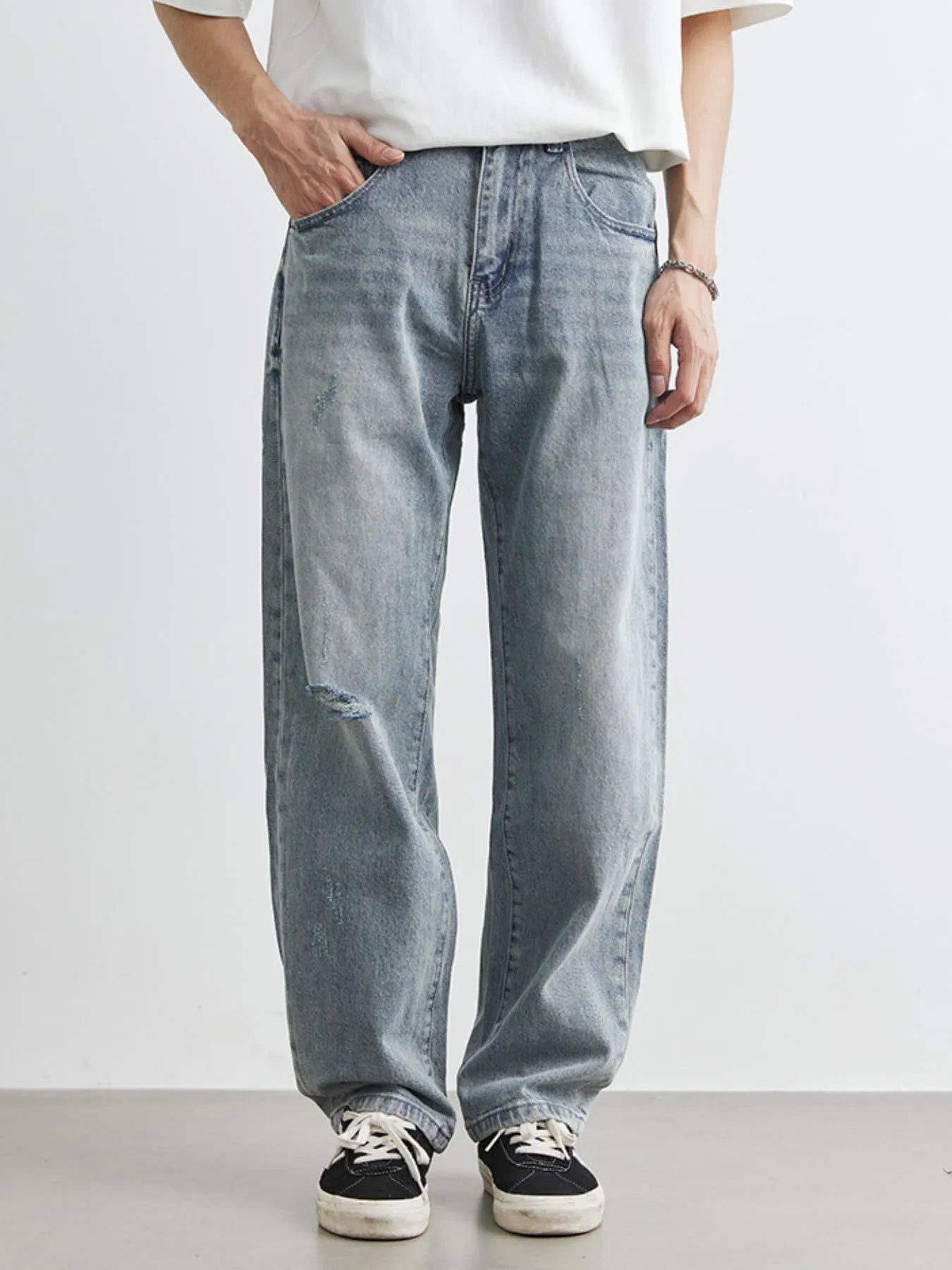Men's Washed Wide Leg Distressed Jeans - Tigbul's Variety Fashion Shop