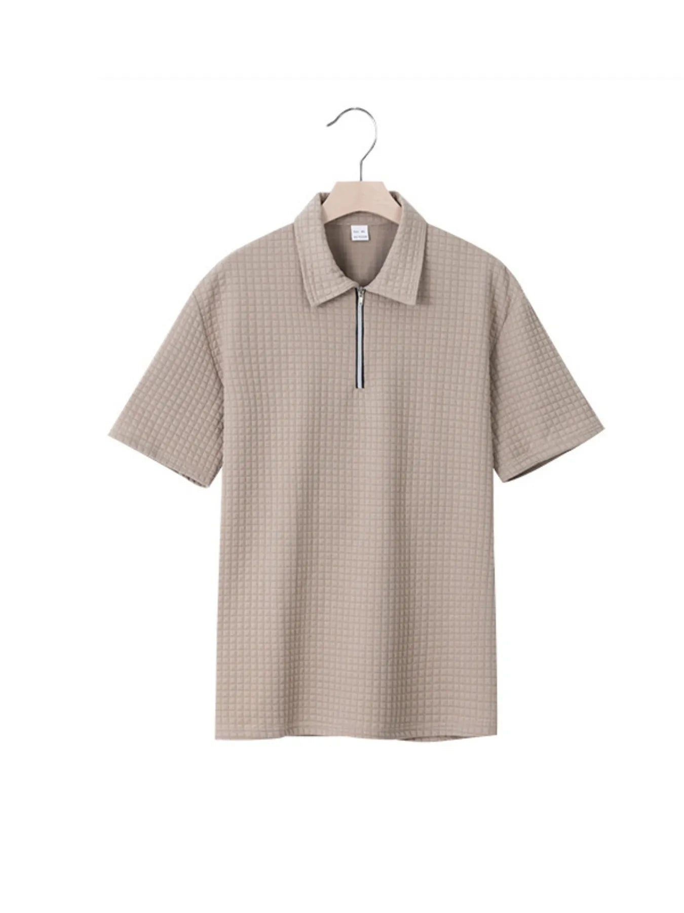 Men's Full Size Waffle Short Sleeve Polo with Zipper Detail Plus Size - Tigbul's Variety Fashion Shop