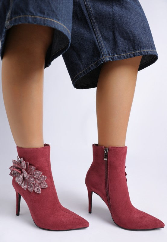 Yarrow Rhinestones Petal Detail Boots - Tigbul's Variety Fashion Shop