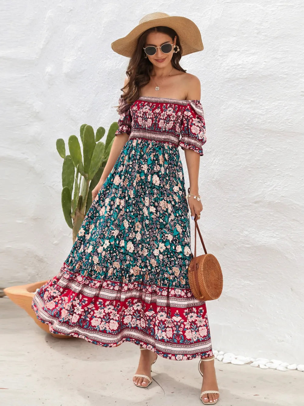 Floral Flounce Sleeve Midi Dress - Tigbul's Variety Fashion Shop
