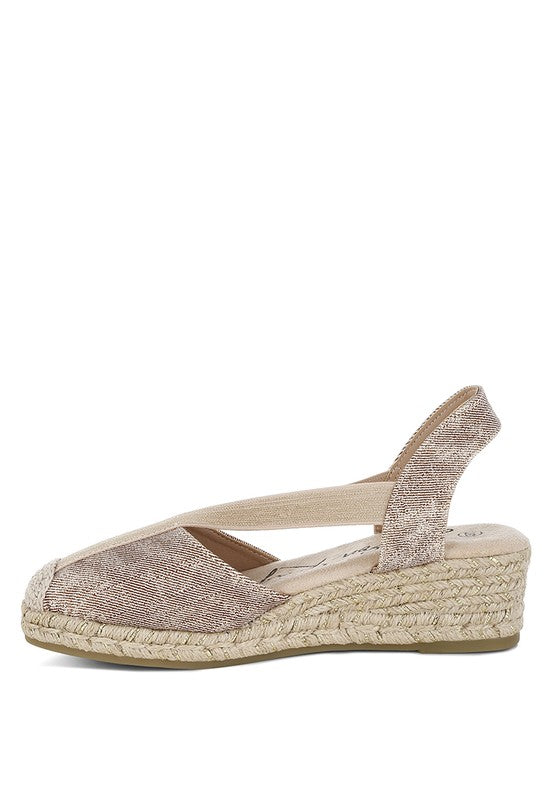 Port Side Metallic Woven Espadrille Wedges - Tigbul's Variety Fashion Shop
