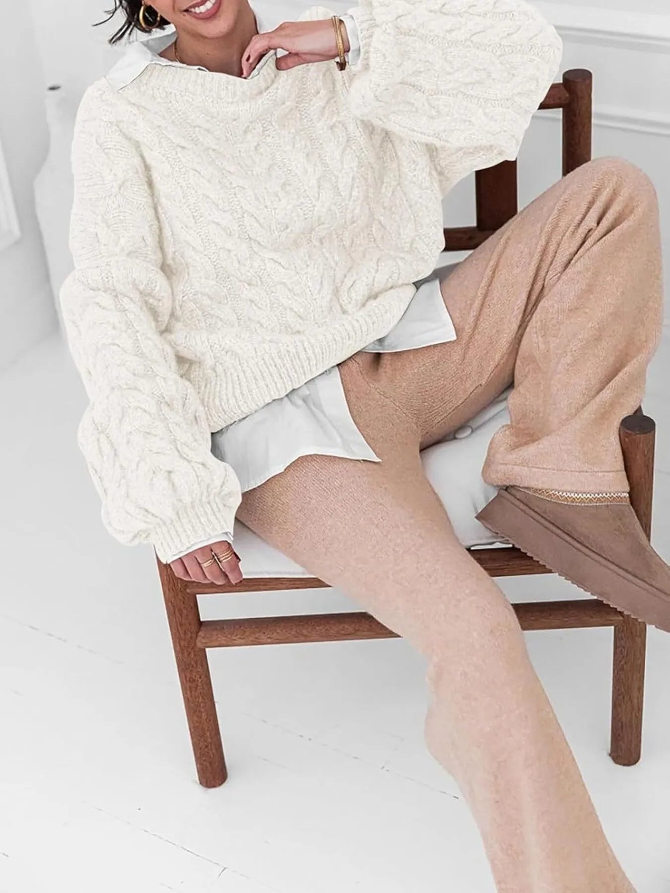 Cable Knit Long Sleeve Sweater - Tigbul's Variety Fashion Shop