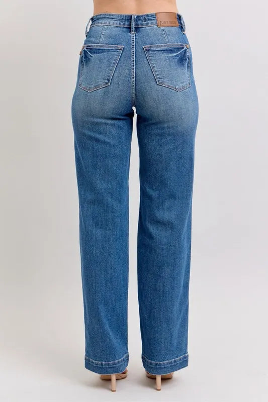 Judy Blue Full Size High Waist Contrast Thread Straight Plus Size - Tigbul's Variety Fashion Shop