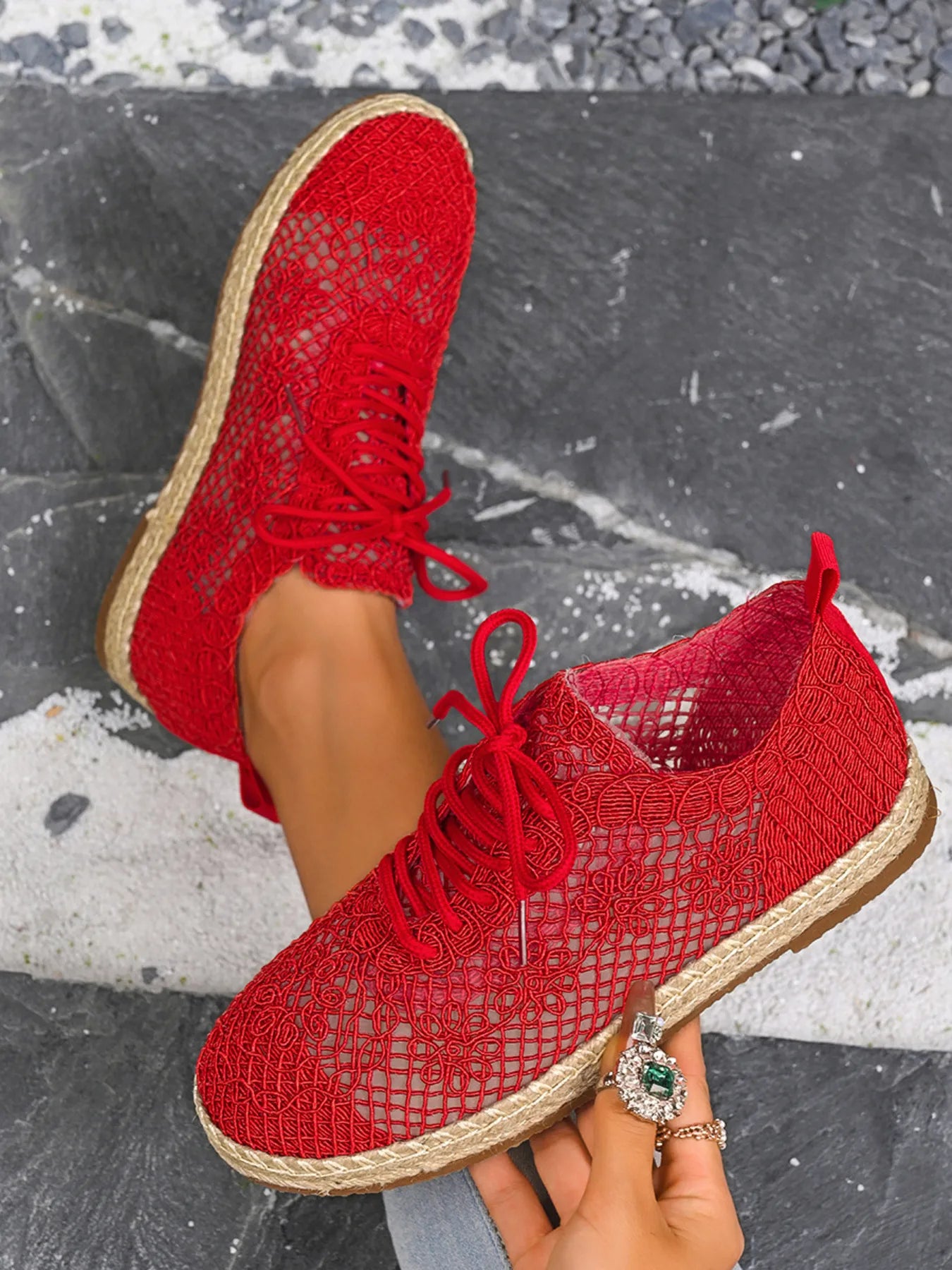Breathable Woven Lace Up Sneakers - Tigbul's Variety Fashion Shop
