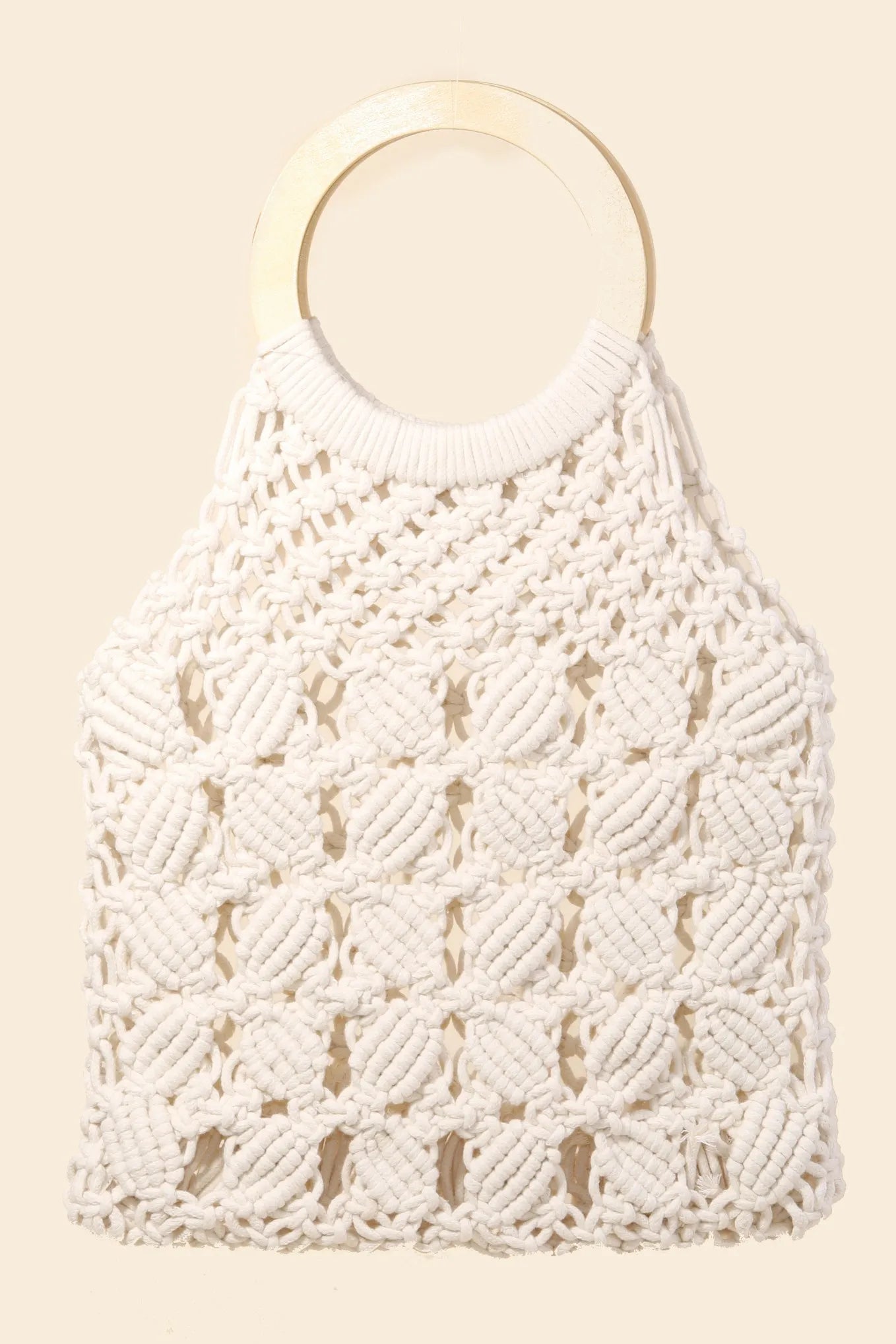 Ivory Boho Braided Wooden Top Handle Bag - Tigbul's Variety Fashion Shop