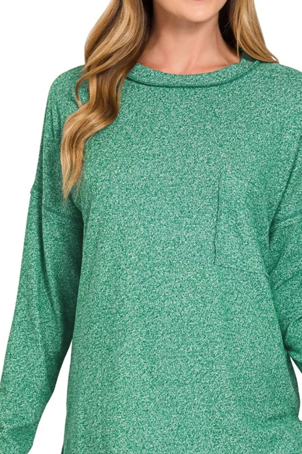 Zenana Soft Melange Hacci Round-Neck Long Sleeve T-Shirt - Tigbul's Variety Fashion Shop
