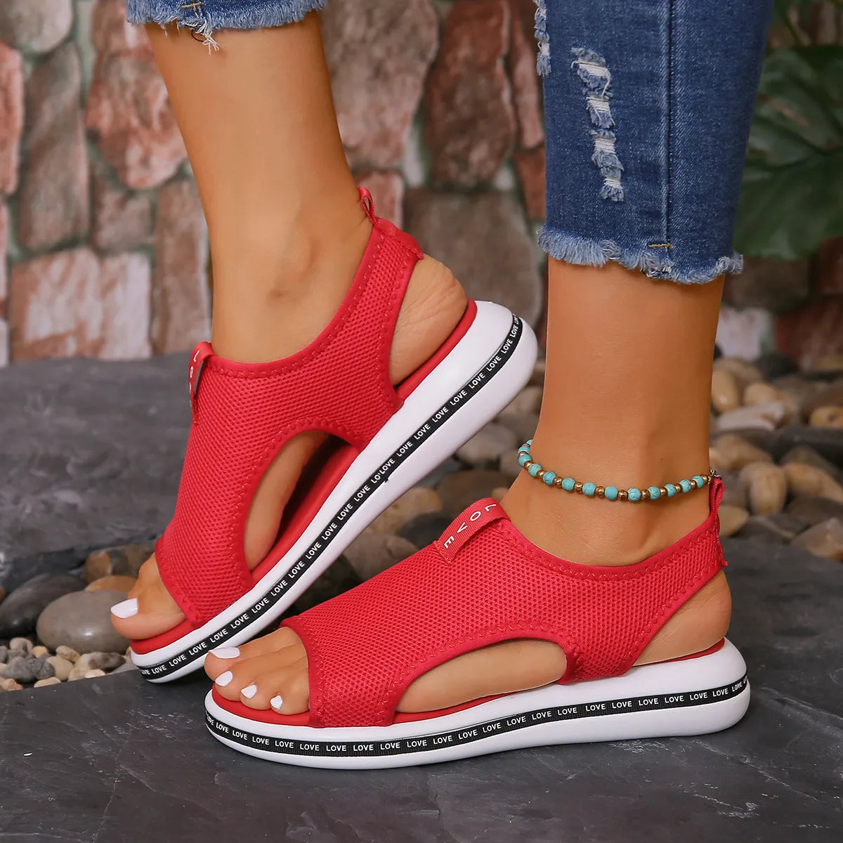 Mesh Open Toe Platform Sandals - Tigbul's Variety Fashion Shop