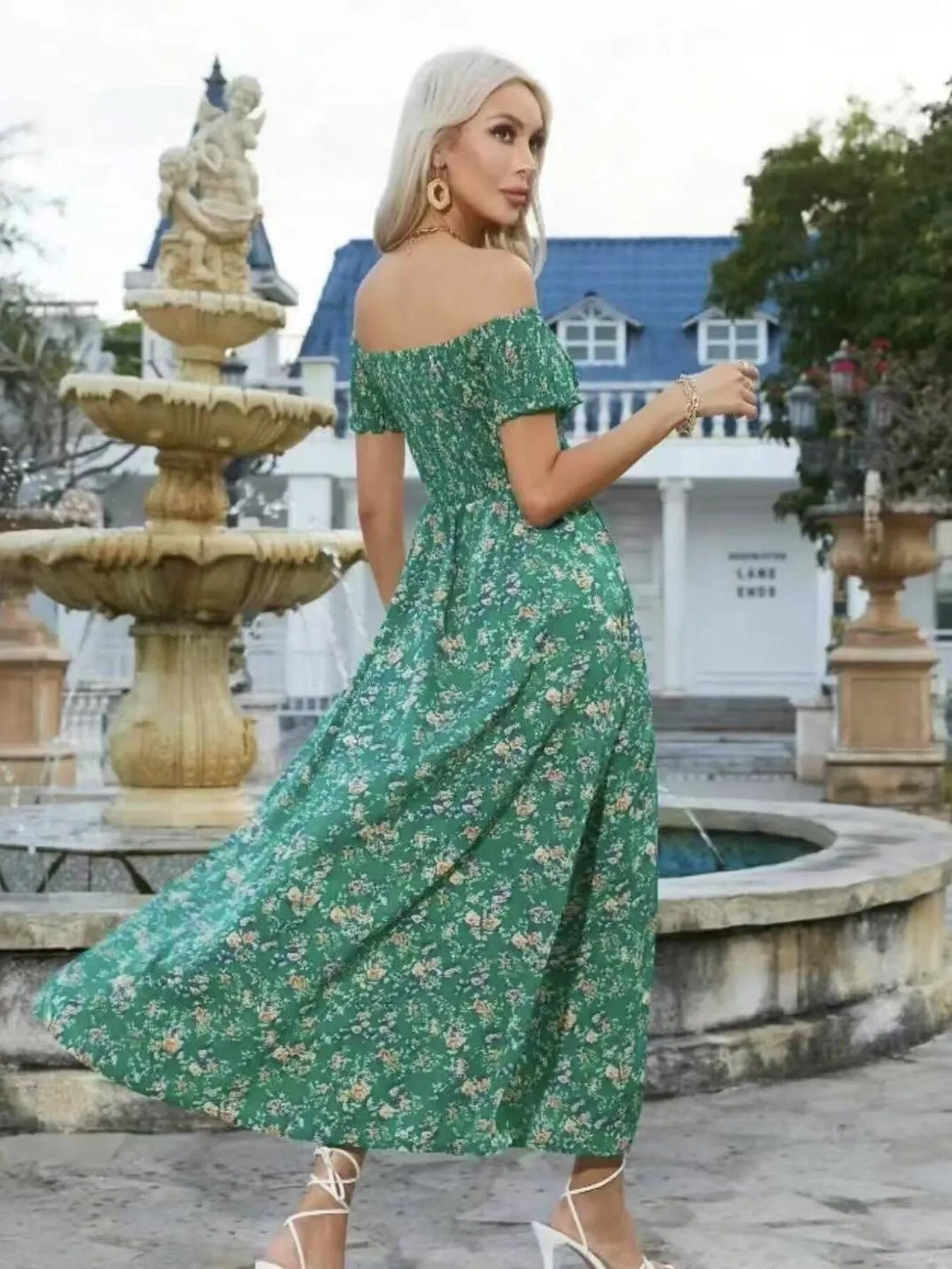Full Size Slit Off-Shoulder Floral Midi Dress Plus Size - Tigbul's Variety Fashion Shop