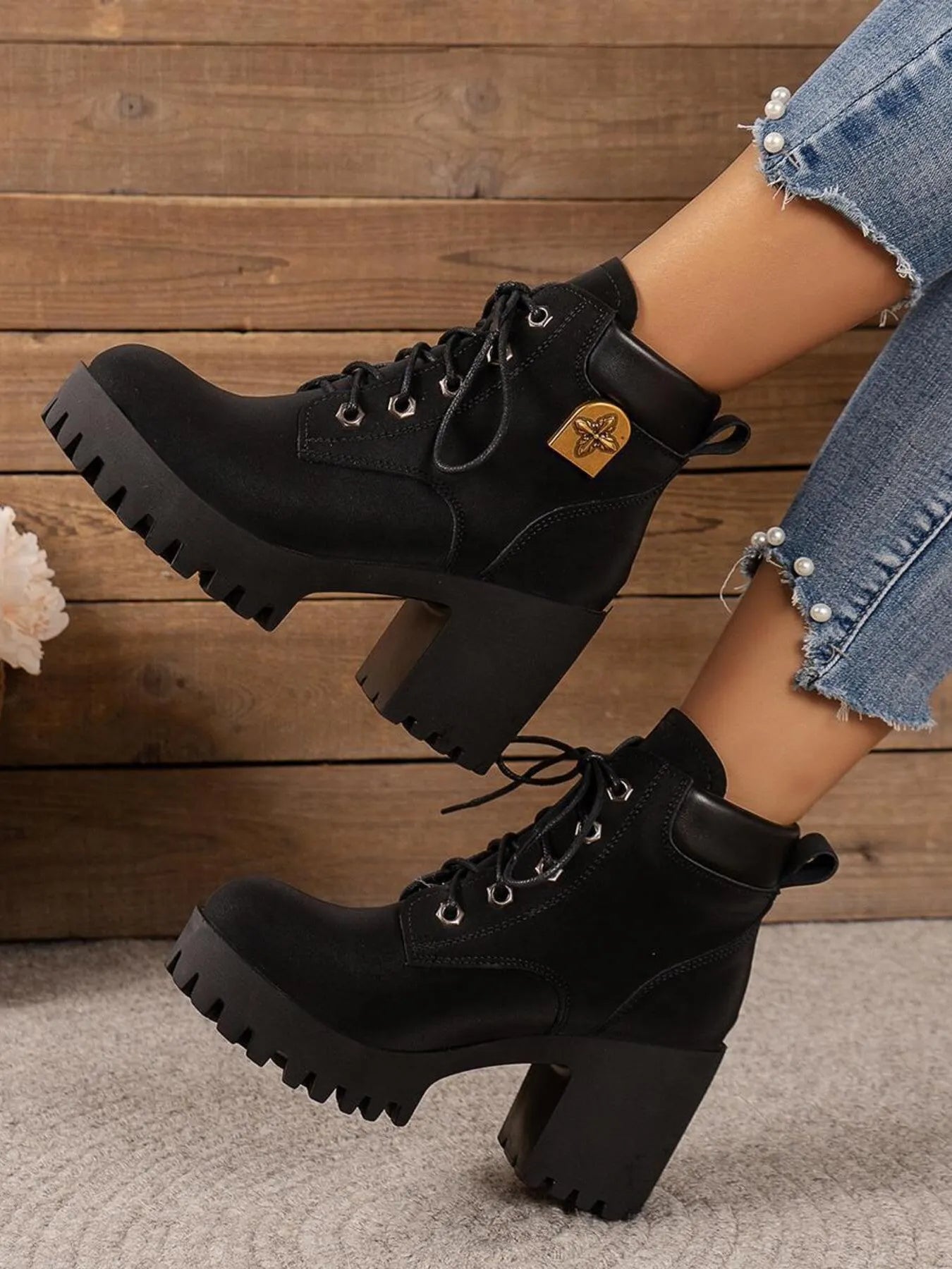 Lace Up Block Heel Boots - Tigbul's Variety Fashion Shop