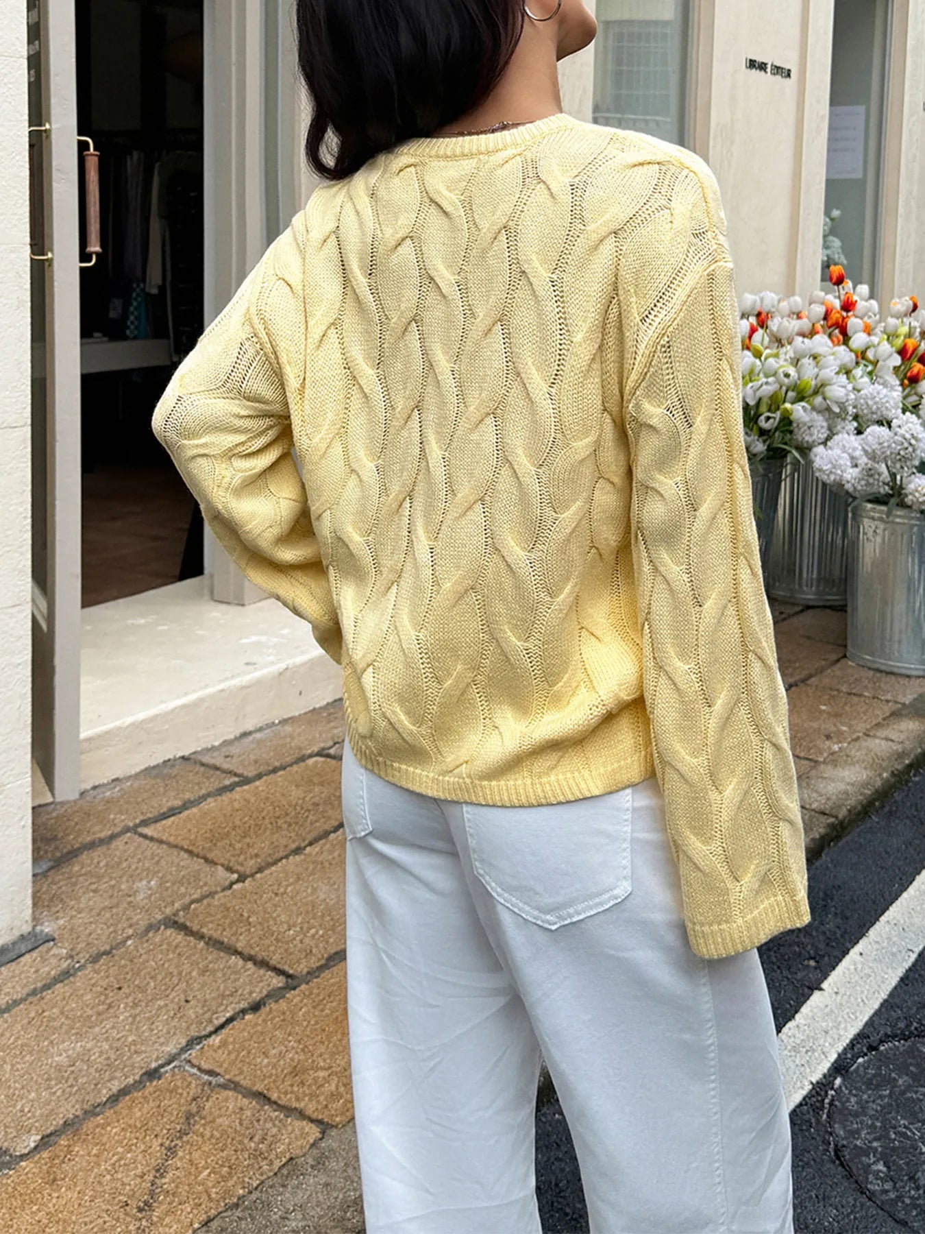 Cable Knit Long Sleeve Sweater - Tigbul's Variety Fashion Shop