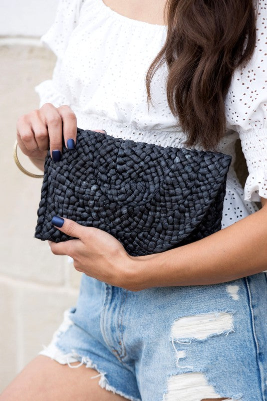 Fold Over Straw Clutch - Tigbul's Variety Fashion Shop
