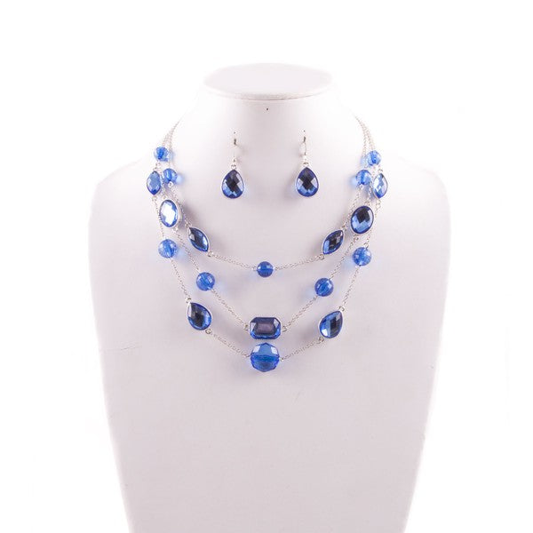 BLUE SILVER GEM LAYERED NECKLACE - Tigbul's Variety Fashion Shop