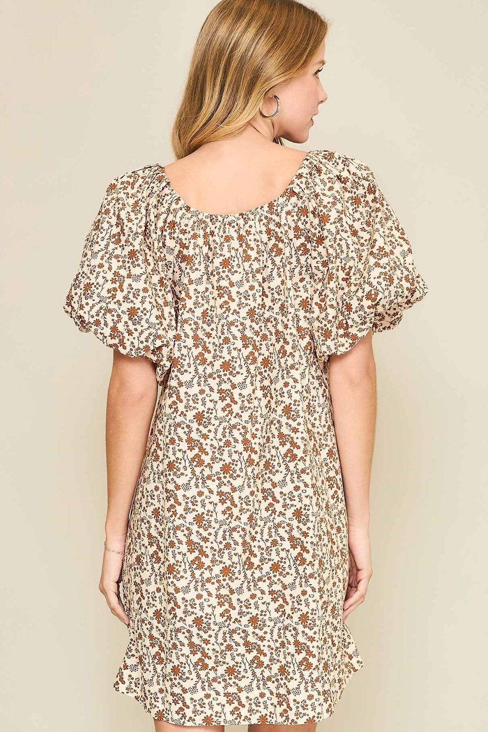 Umgee Full Size Lace Tape Drawstring Floral Puff Sleeve Mini Dress Plus Size - Tigbul's Variety Fashion Shop