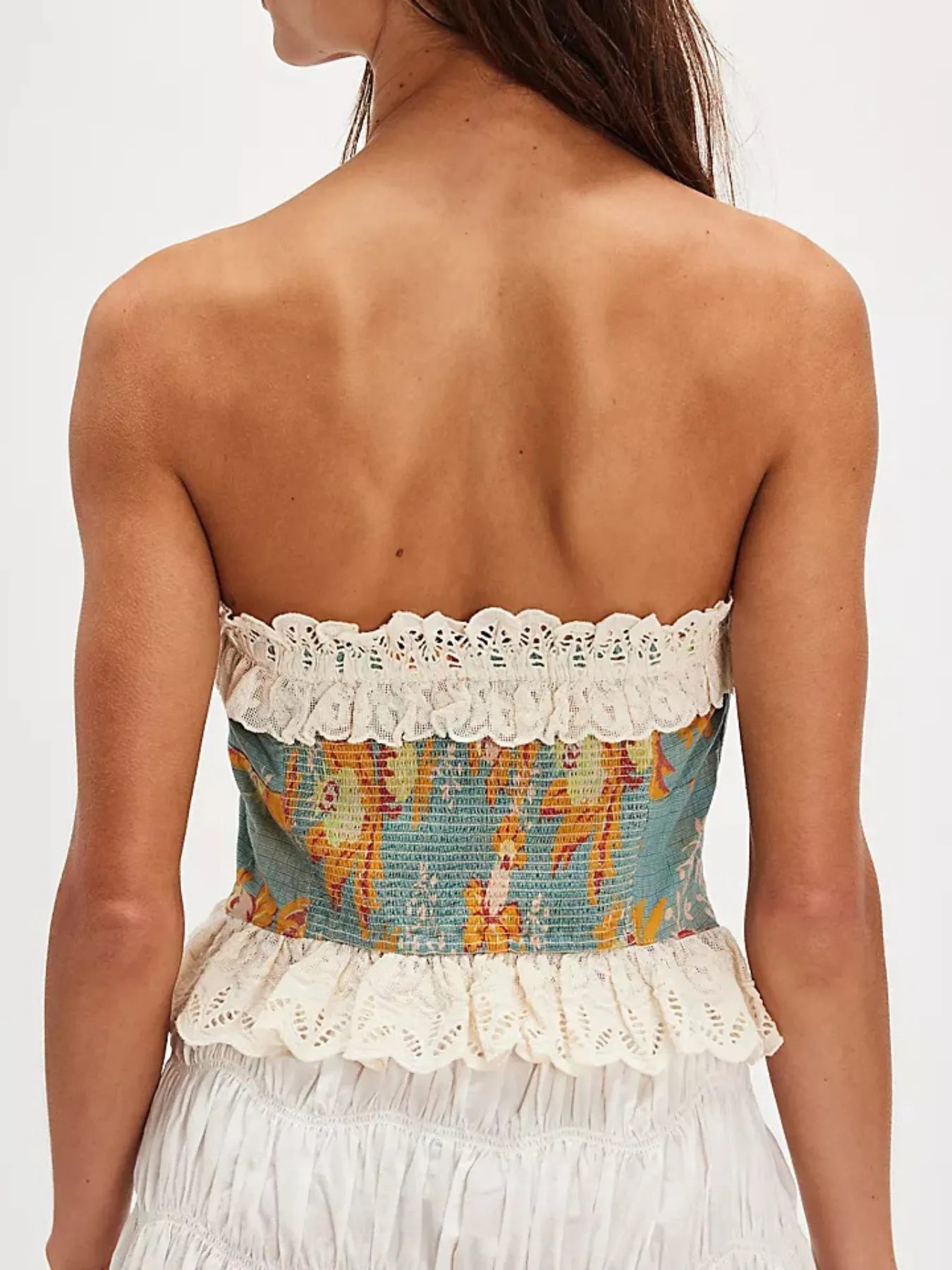 Floral Print Lace Trim Tube Top - Tigbul's Variety Fashion Shop