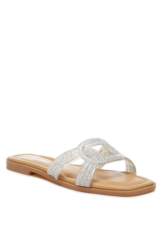 Minople Rhinestones Embellished Flat Sandals - Tigbul's Variety Fashion Shop