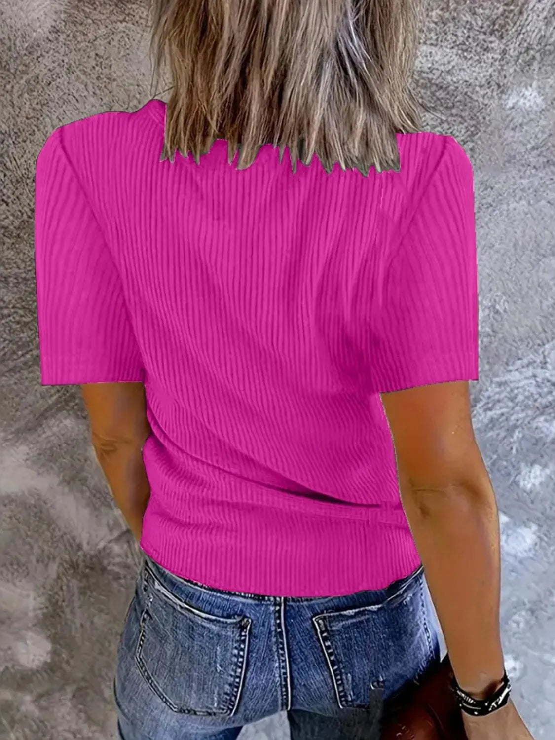Solid V-Neck Short Sleeve T-Shirt - Tigbul's Variety Fashion Shop