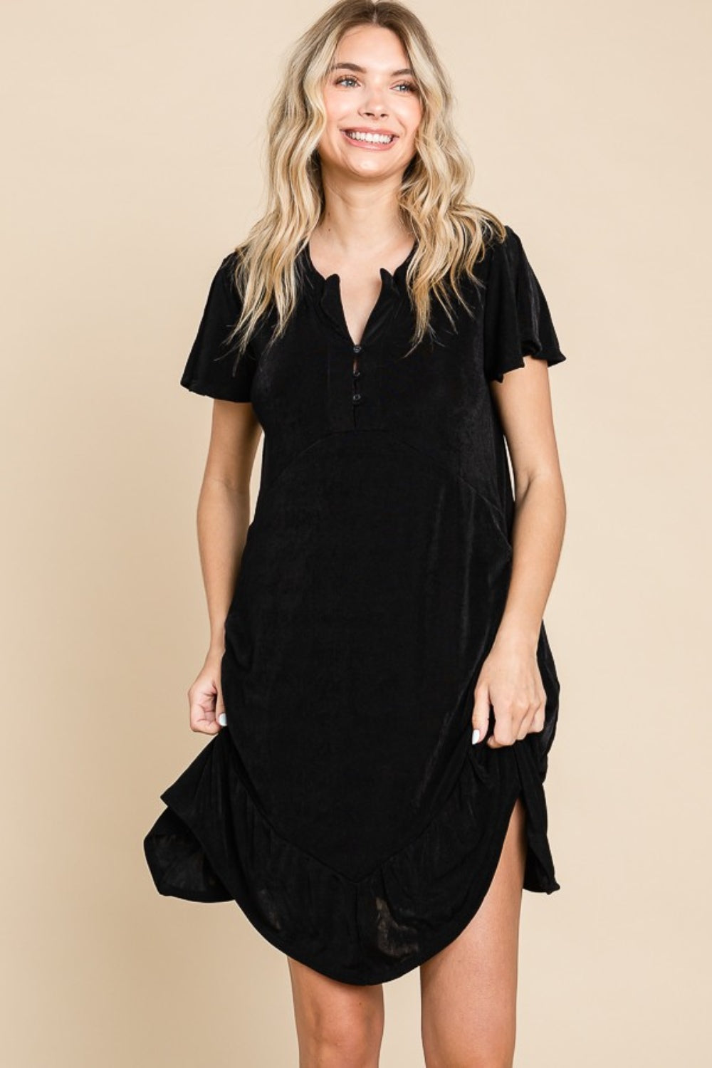 Black Notched Short Sleeve Dress - Tigbul's Variety Fashion Shop
