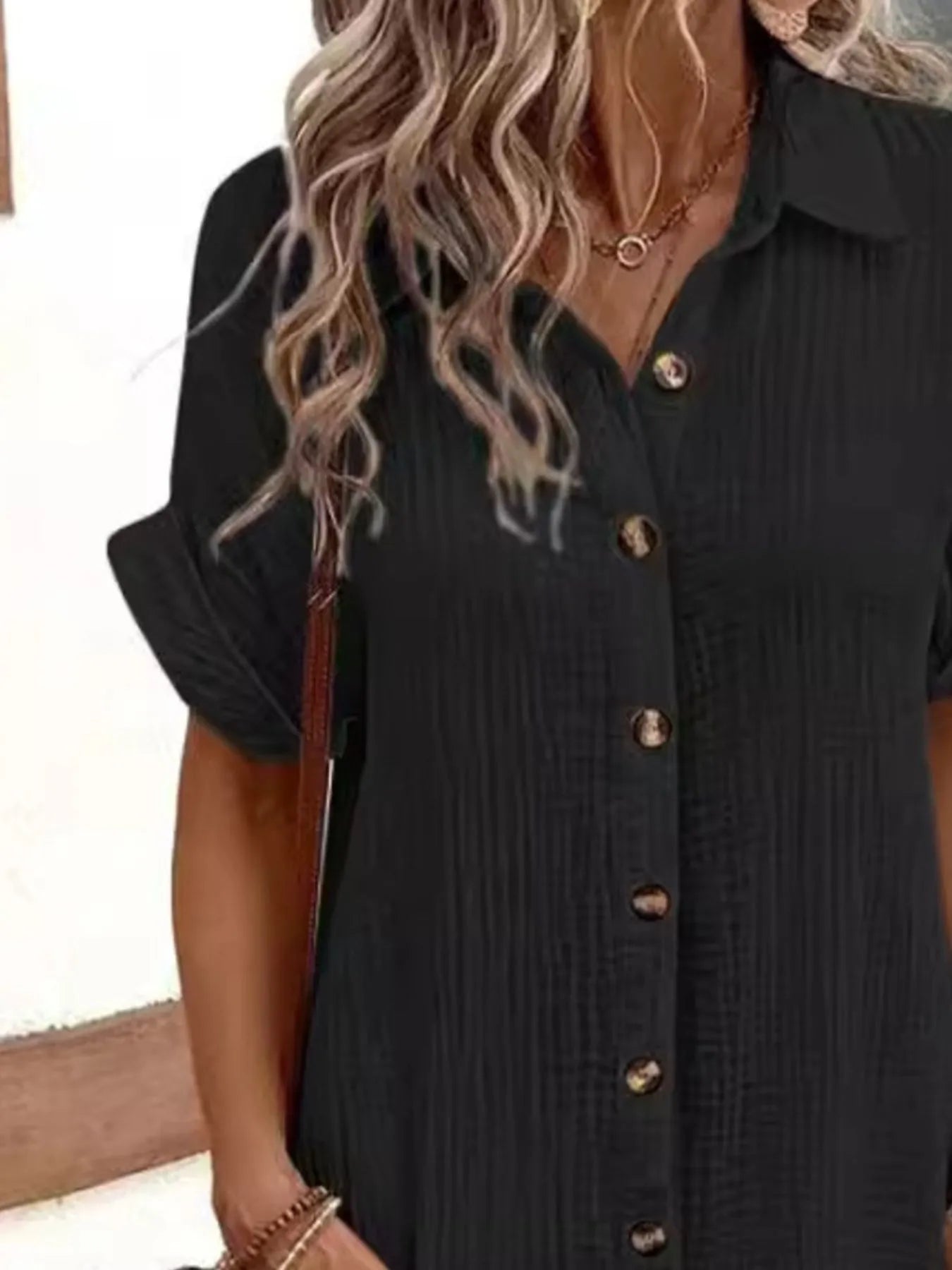 Casual Button Down Cotton Shirt Dress with Pockets - Tigbul's Variety Fashion Shop