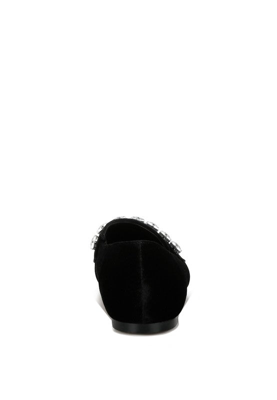 Kyari Velvet Diamante Strap Loafers - Tigbul's Variety Fashion Shop