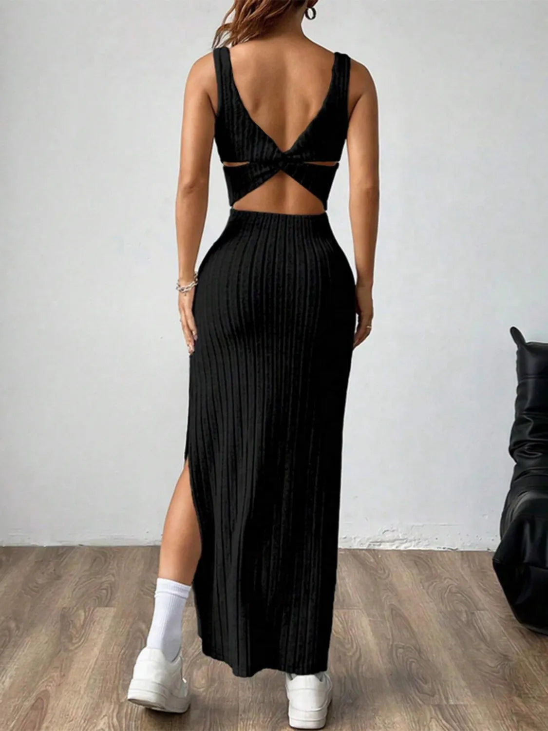 Cutout Square Neck Wide Strap Knit Dress - Tigbul's Variety Fashion Shop
