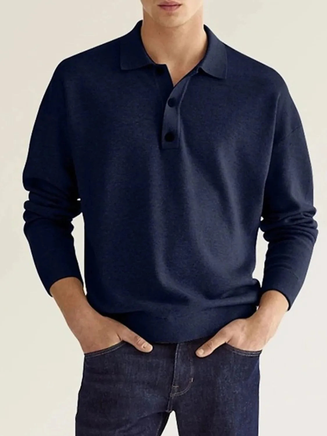 Men's Full Size Button Detail Long Sleeve Polo Plus Size - Tigbul's Variety Fashion Shop