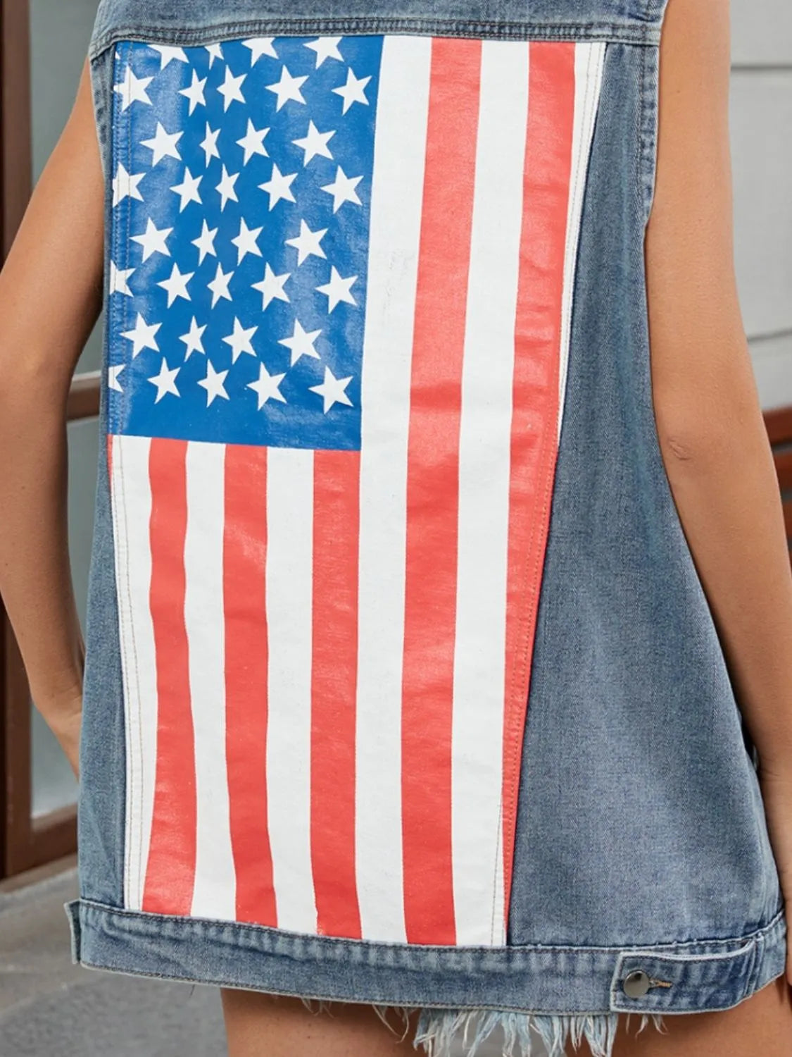 US Flag Button Up Denim Jacket - Tigbul's Variety Fashion Shop
