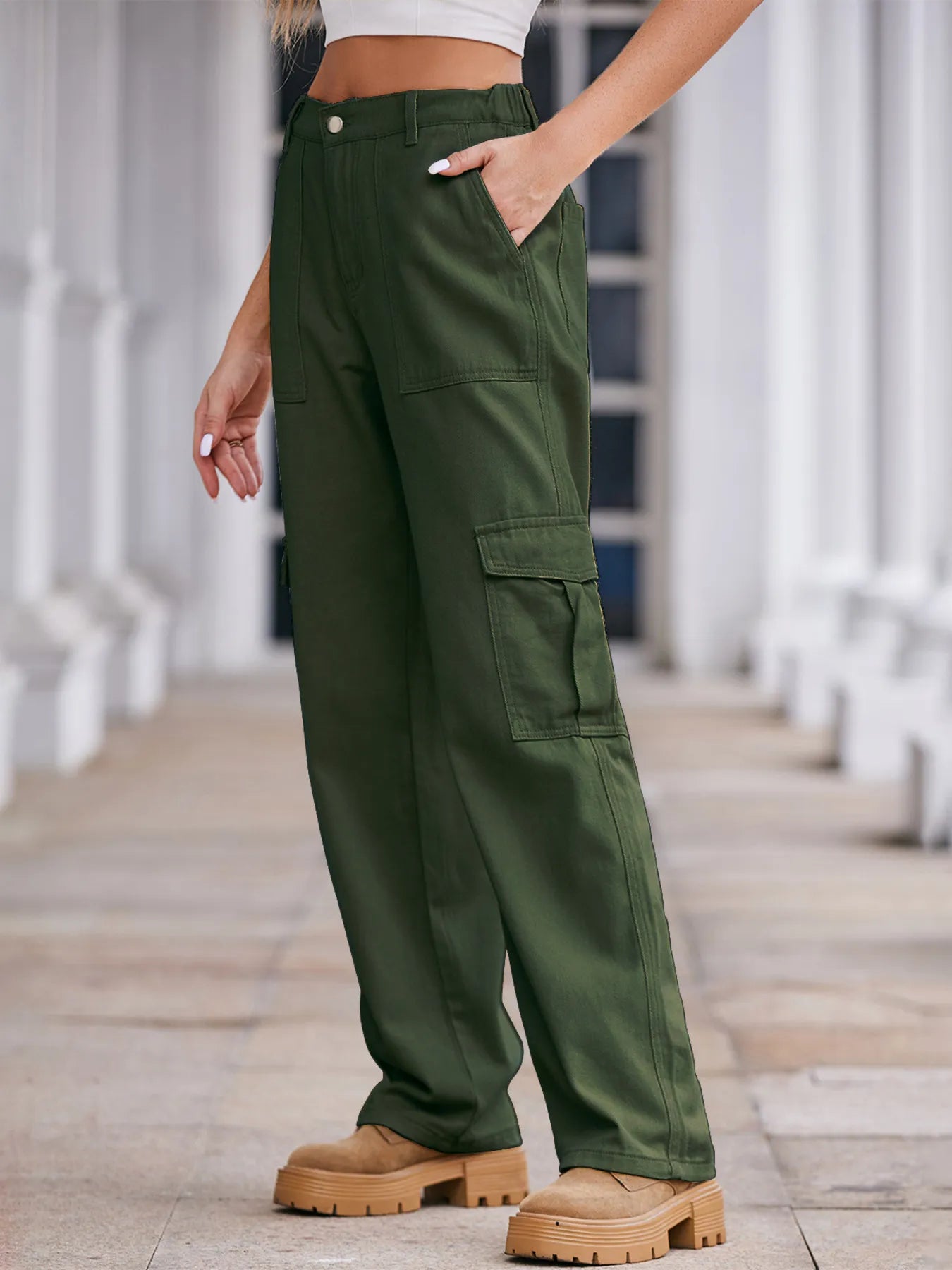 High-Waisted Cargo Jeans - Tigbul's Variety Fashion Shop