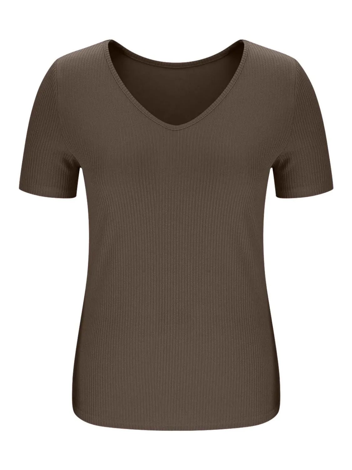 Solid V-Neck Short Sleeve T-Shirt - Tigbul's Variety Fashion Shop