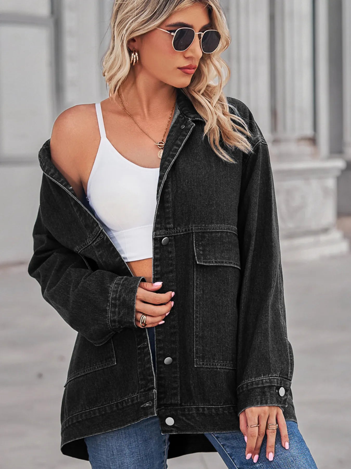 Button Up Long Sleeve Denim Jacket - Tigbul's Variety Fashion Shop