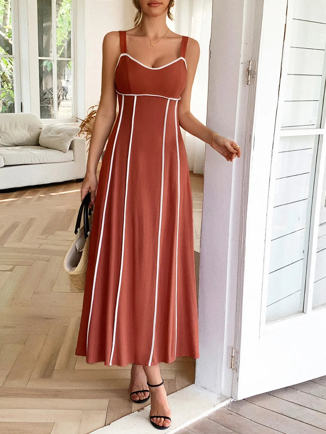 Contrast Wide Strap Midi Cami Dress - Tigbul's Variety Fashion Shop