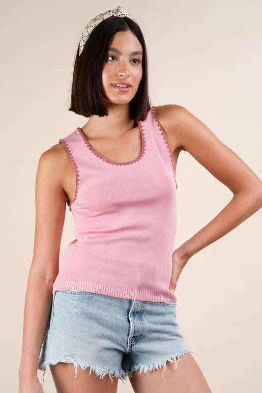 Pink Blanket Style Sleeveless Knit Tank - Tigbul's Variety Fashion Shop