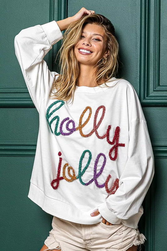 BiBi Holly Jolly Christmas French Terry Sweatshirt - Tigbul's Variety Fashion Shop