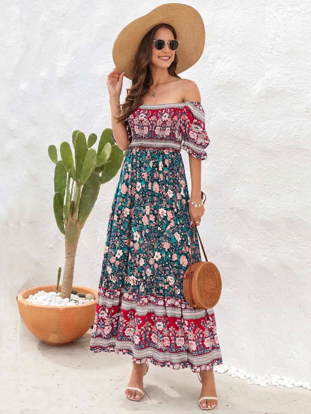 Floral Flounce Sleeve Midi Dress - Tigbul's Variety Fashion Shop
