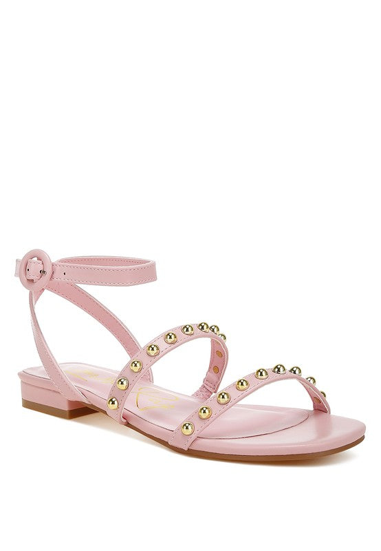 Flippity Studded Ankle Strap Flat Sandals - Tigbul's Variety Fashion Shop
