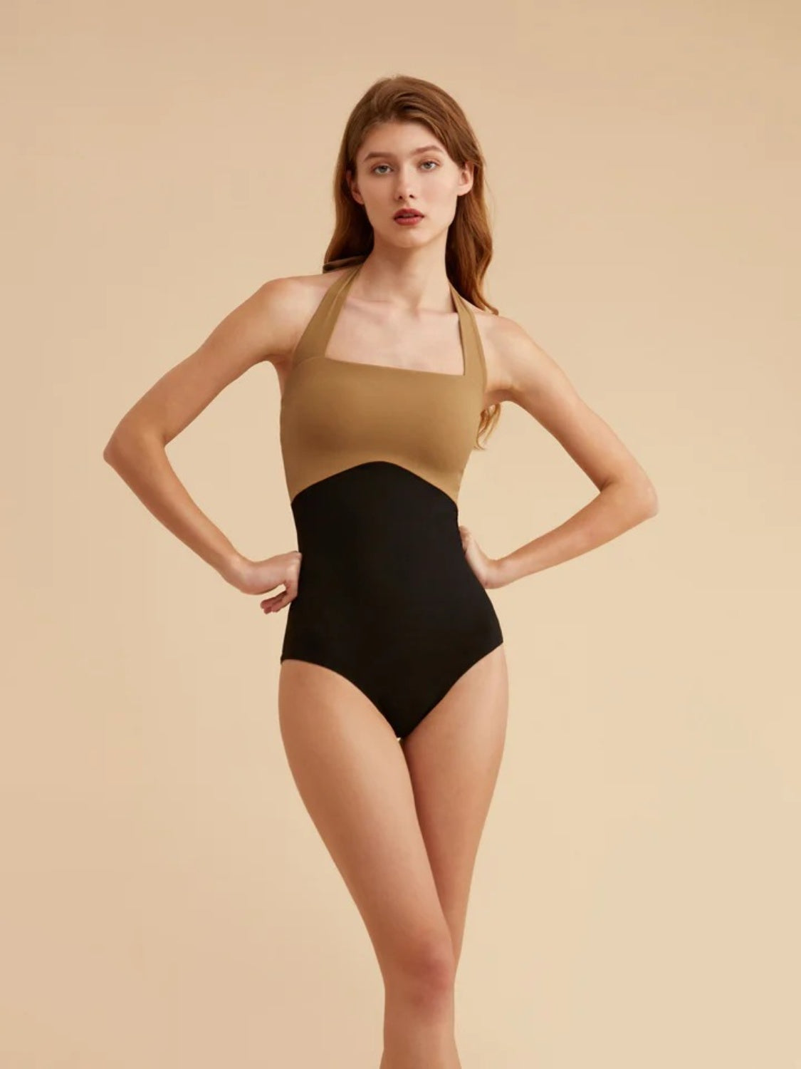 Contrast Halter Neck One-Piece Swimwear - Tigbuls Variety Fashion