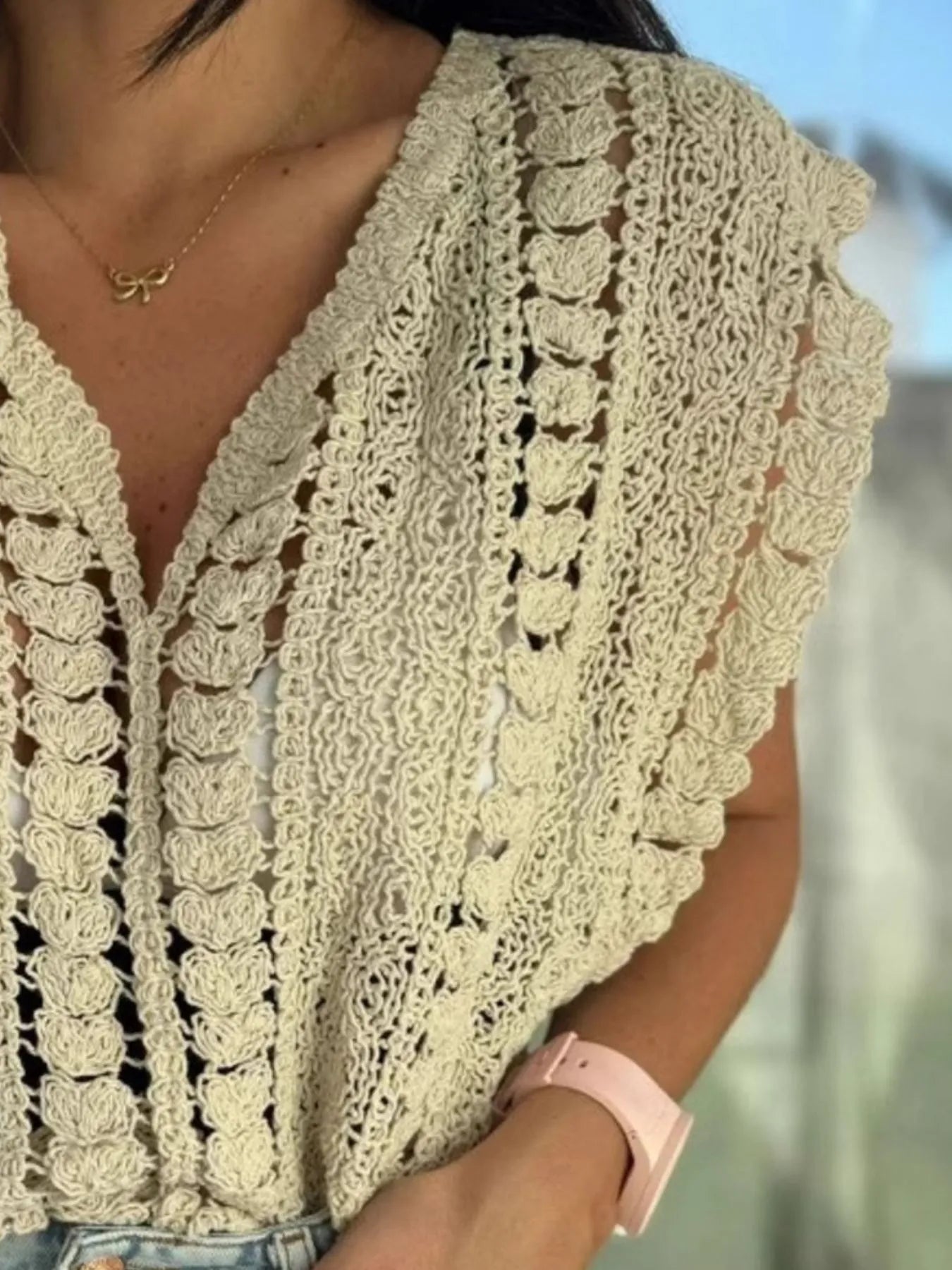 Crochet Knit V-Neck Sweater Vest - Tigbul's Variety Fashion Shop