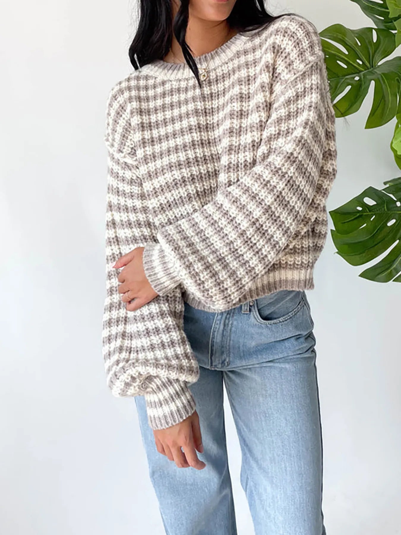 Oversized Striped Drop Shoulder Sweater - Tigbul's Variety Fashion Shop