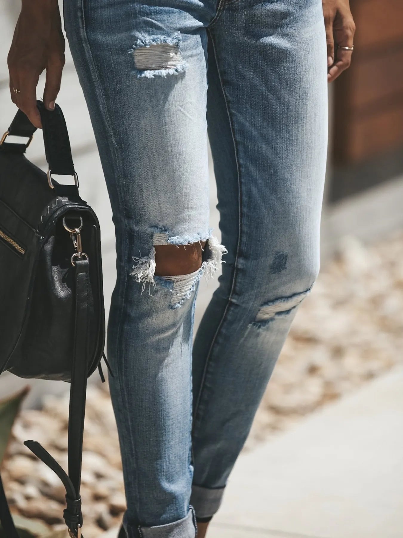 Distressed Button-Fly Skinny Jeans - Tigbul's Variety Fashion Shop