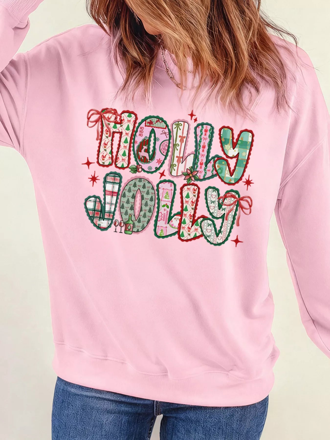 HOLLY JOLLY Cute Holiday Graphic Sweatshirt - Tigbul's Variety Fashion Shop