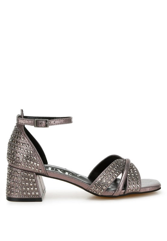 Babylon Low Block Heel Rhinestone Sandals - Tigbul's Variety Fashion Shop