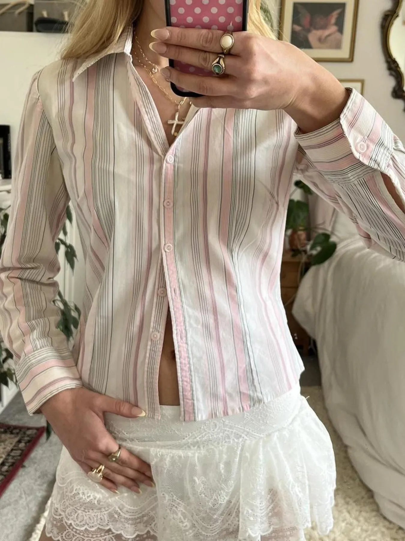 Printed Button-Down Long Sleeve Shirt - Tigbul's Variety Fashion Shop