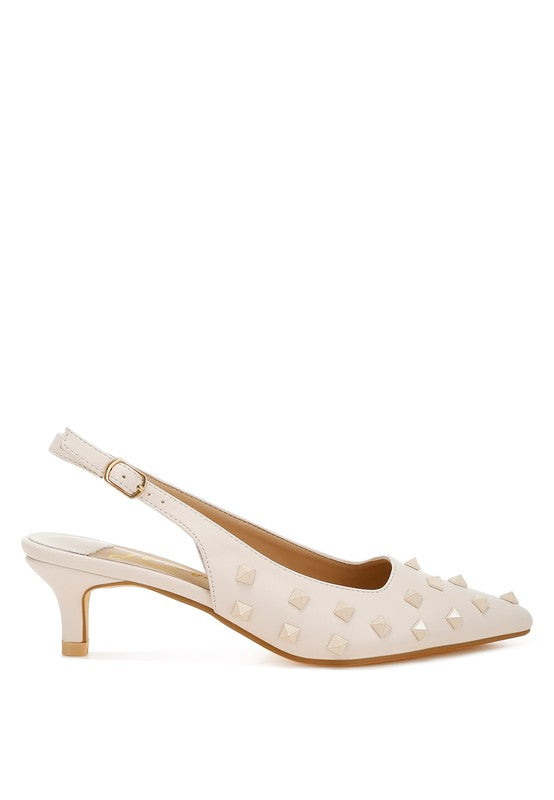 Hegron Stud Embellished Kitten Heels - Tigbul's Variety Fashion Shop