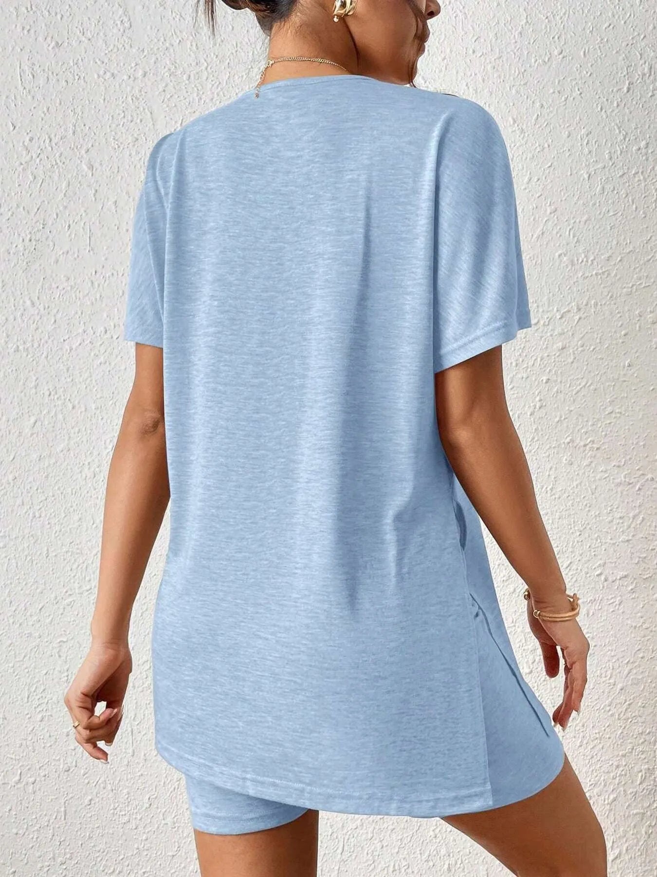 Casual Round Neck T-Shirt and Shorts Set - Tigbul's Variety Fashion Shop