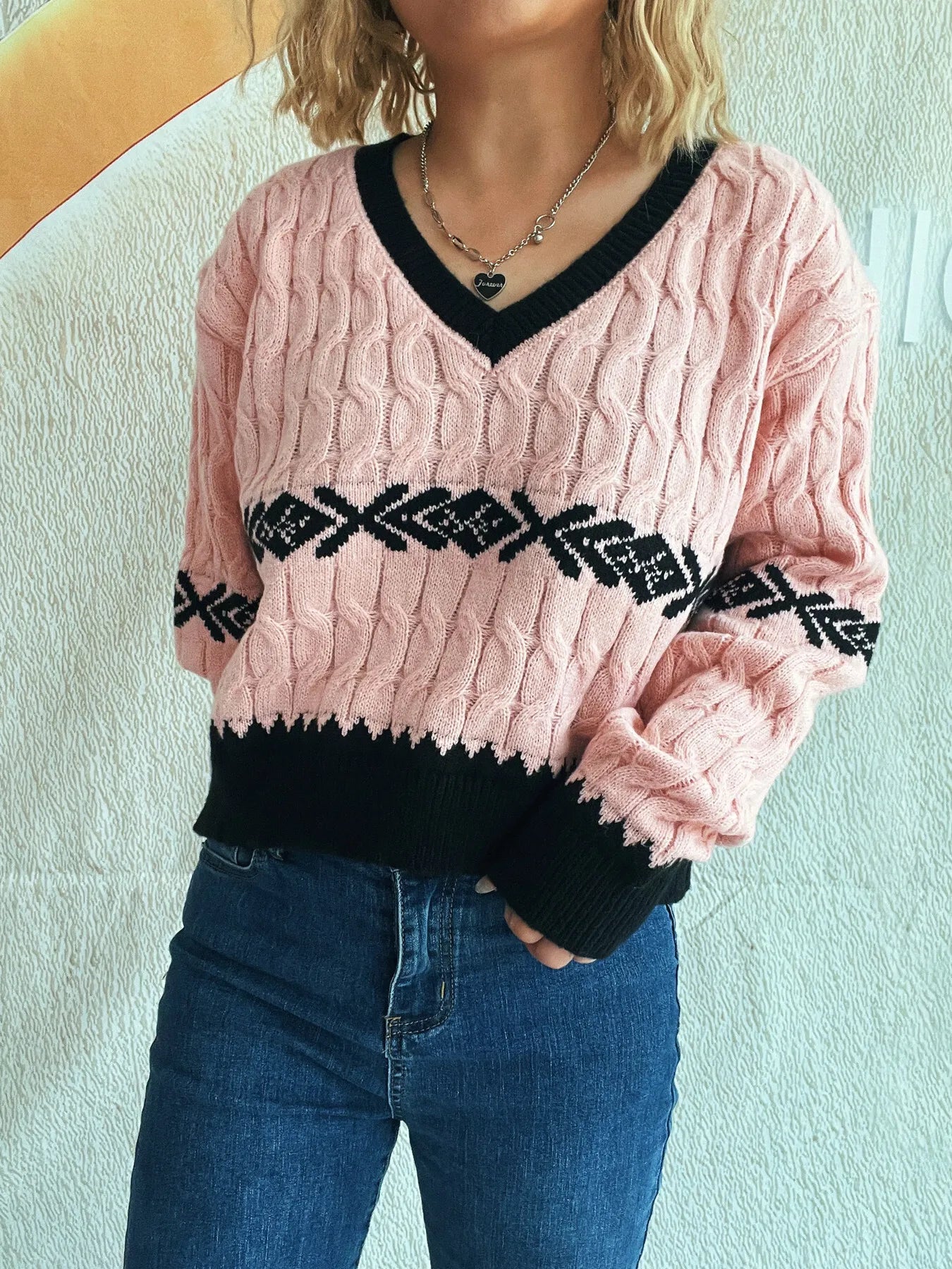 Cable Knit V-Neck Sweater - Tigbul's Variety Fashion Shop