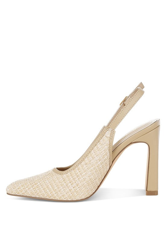 Alzbeta Raffia Pointy Toe Slingback Pumps - Tigbul's Variety Fashion Shop